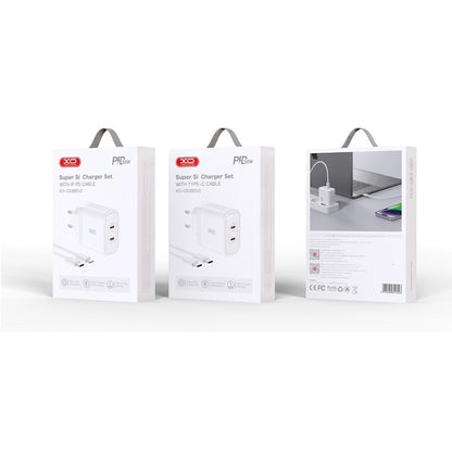 Network Charger with USB-C Cable XO Design CE08, 50W, 3A, 2 x USB-C, White