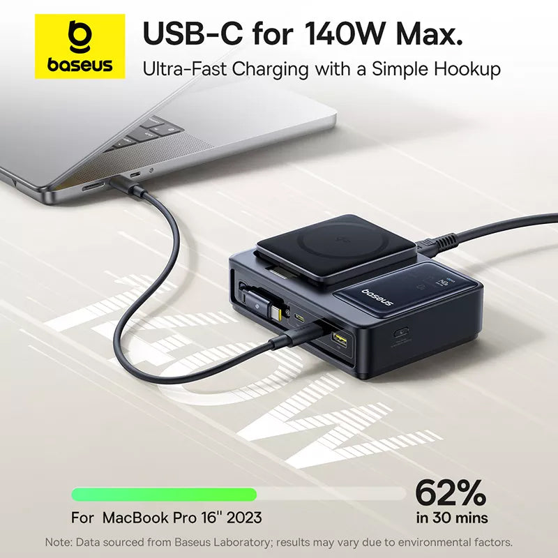 Baseus Nomos QI 5in1 Charging Station, 140W, 5A, 1 x USB-A - 2 x USB-C, Black P10178800123-00