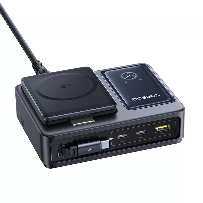 Baseus Nomos QI 5in1 Charging Station, 140W, 5A, 1 x USB-A - 2 x USB-C, Black P10178800123-00