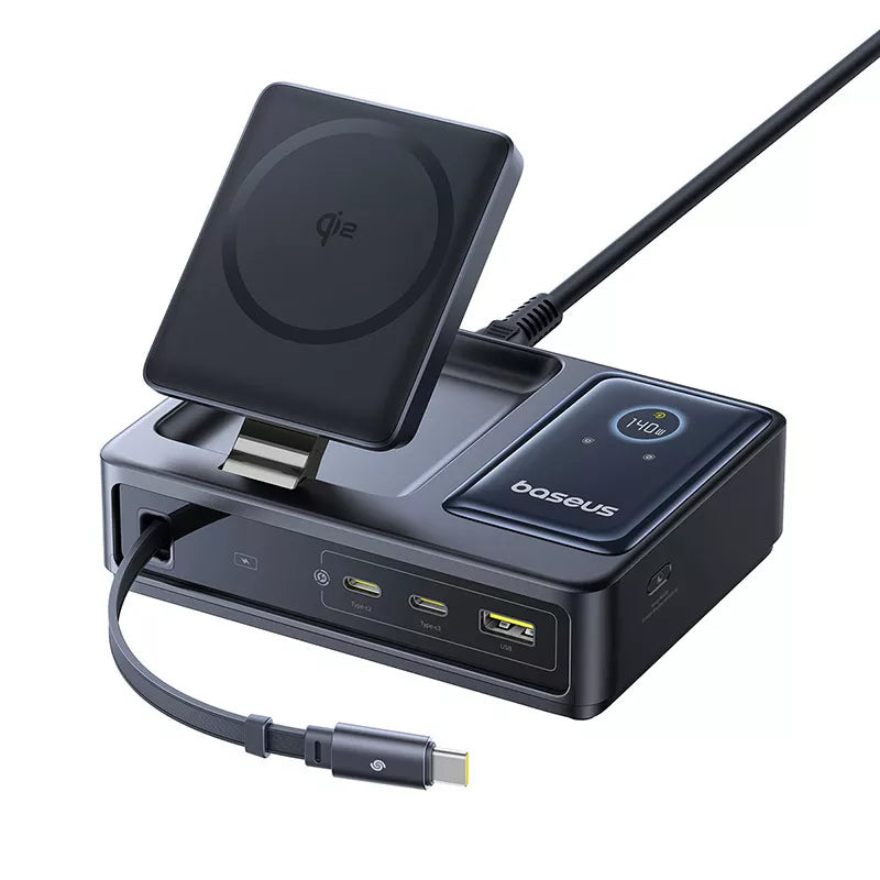 Baseus Nomos QI 5in1 Charging Station, 140W, 5A, 1 x USB-A - 2 x USB-C, Black P10178800123-00