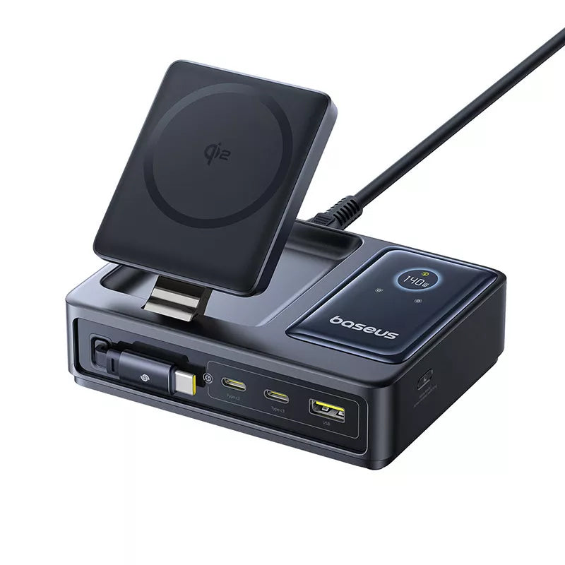 Baseus Nomos QI 5in1 Charging Station, 140W, 5A, 1 x USB-A - 2 x USB-C, Black P10178800123-00