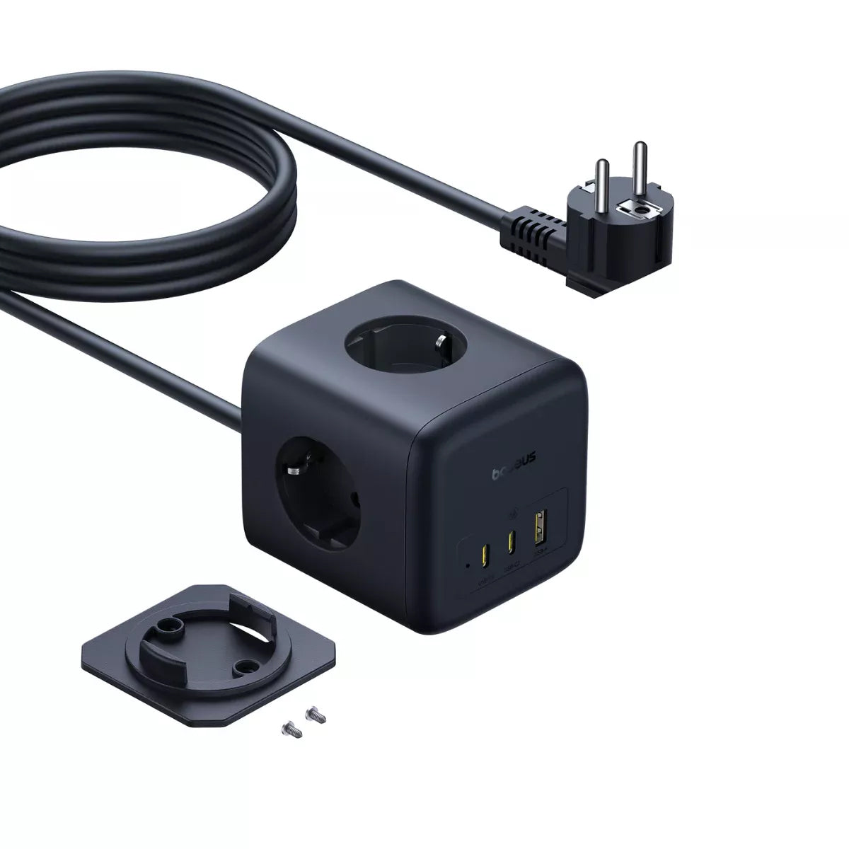 Baseus EnerFill FA11 Extension Cord, 67W, 3.35A, 1 x USB-A - 2 x USB-C - 3 x Schuko, Black E00082100123-00