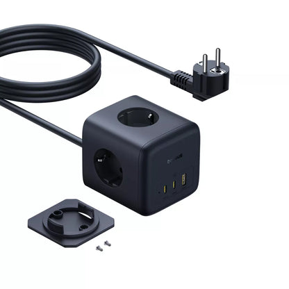 Baseus EnerFill FA11 Extension Cord, 67W, 3.35A, 1 x USB-A - 2 x USB-C - 3 x Schuko, Black E00082100123-00